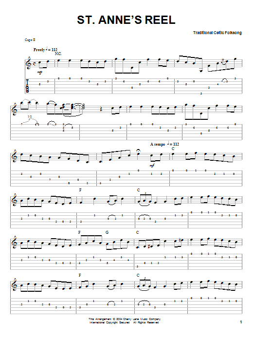 Traditional Celtic Folksong St. Anne's Reel sheet music notes and chords. Download Printable PDF.