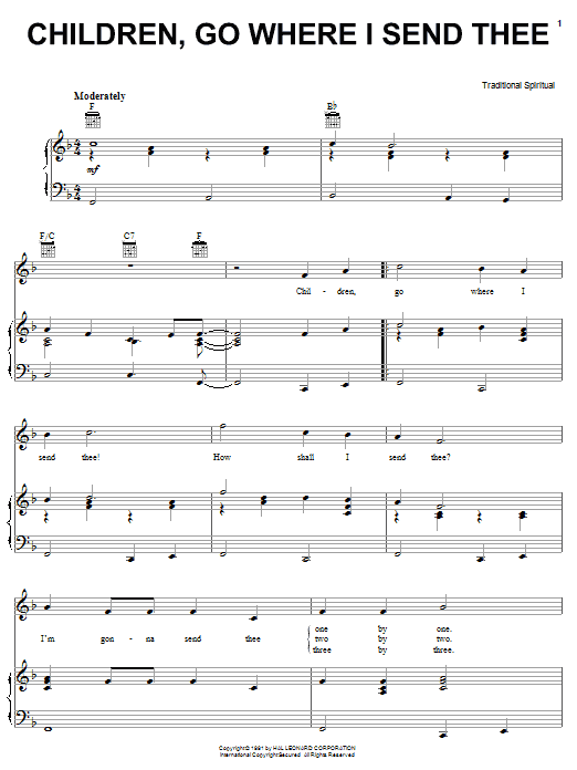 Traditional Children Go Where I Send Thee sheet music notes and chords arranged for Piano, Vocal & Guitar Chords (Right-Hand Melody)