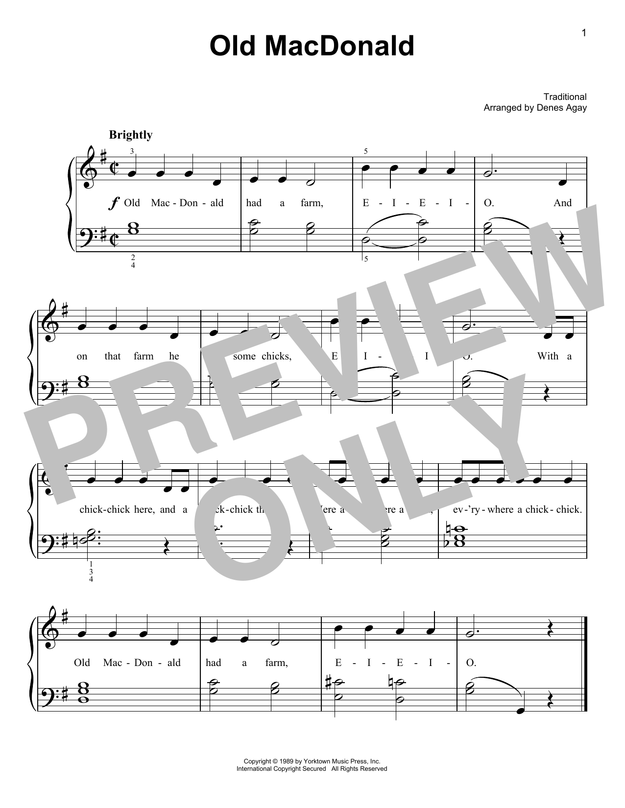 Learn to play Traditional Children's Song Old MacDonald (arr. Denes Agay) sheet music for Easy Piano in minutes. Price: 6.9900$ Traditional Children's Song Old MacDonald (arr. Denes Agay) sheet music notes and chords arranged for Easy Piano