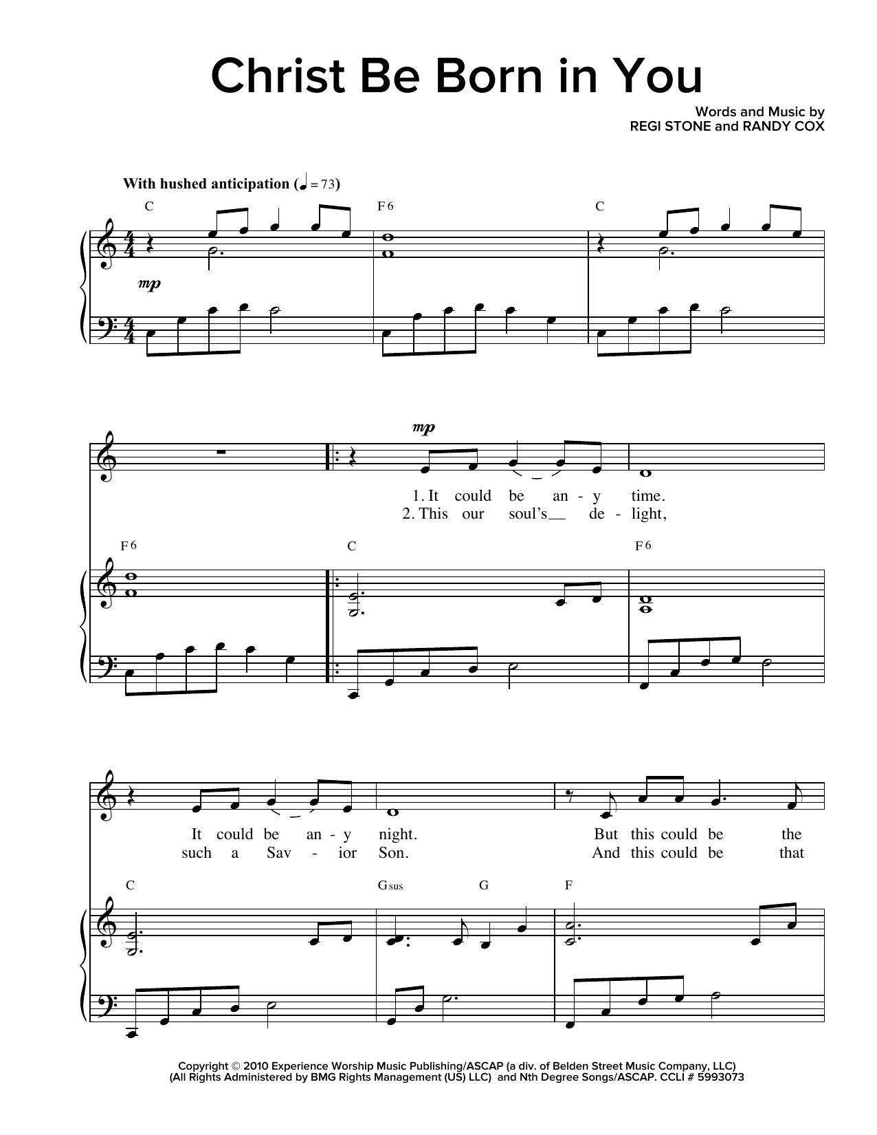 Regi Stone Christ Be Born In You sheet music notes and chords arranged for Piano & Vocal