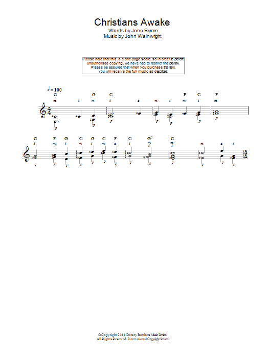 Christmas Carol Christians Awake sheet music notes and chords. Download Printable PDF.