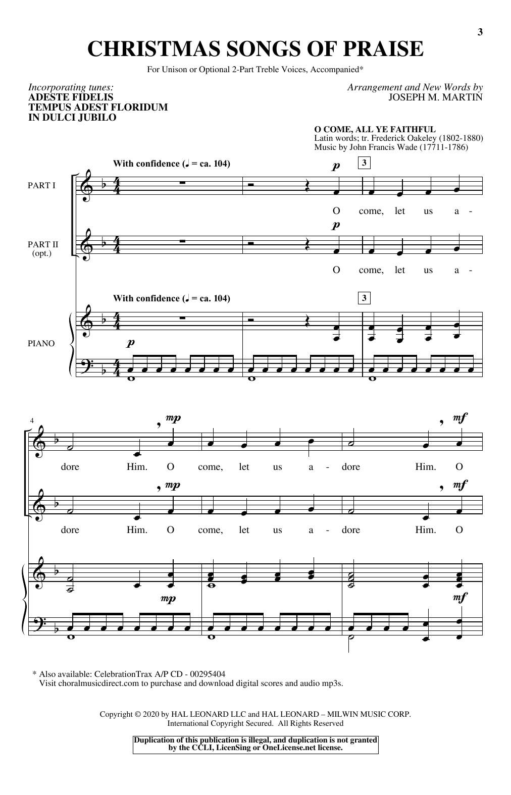 Traditional Christmas Songs Of Praise (arr. Joseph M. Martin) sheet music notes and chords. Download Printable PDF.