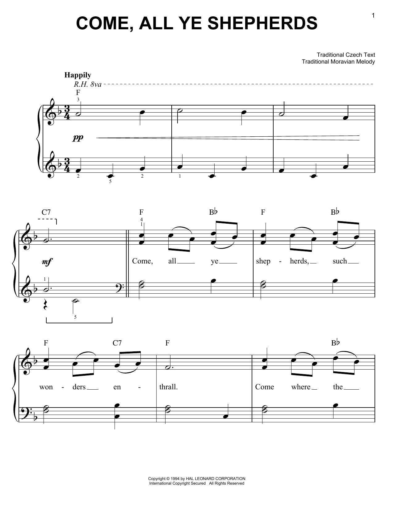 Traditional Come, All Ye Shepherds sheet music notes and chords. Download Printable PDF.