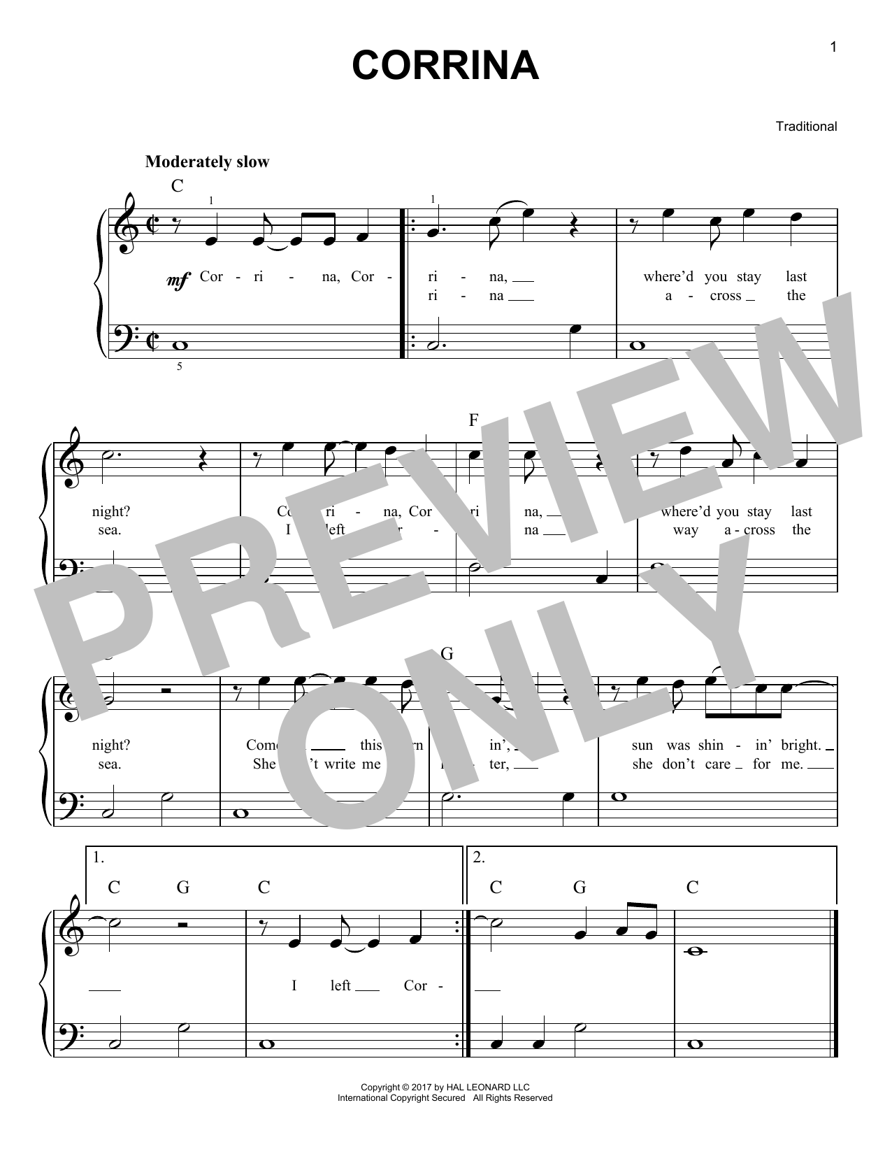 Traditional Corrina sheet music notes and chords. Download Printable PDF.