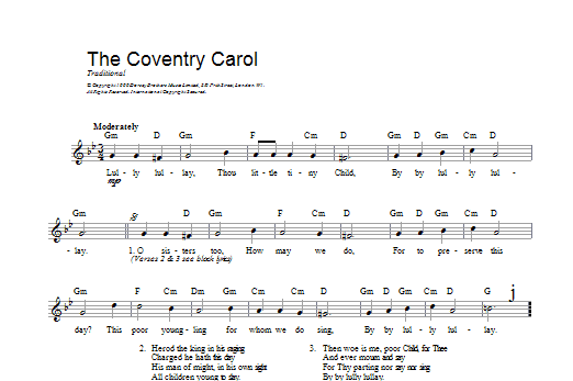 Christmas Carol Coventry Carol sheet music notes and chords. Download Printable PDF.