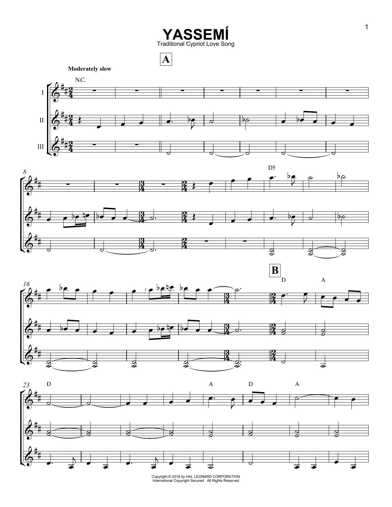 Traditional Cypriot Love Song Yassemi sheet music notes and chords. Download Printable PDF.