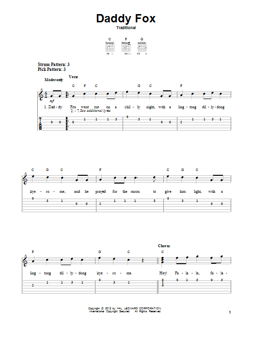 Traditional Daddy Fox sheet music notes and chords. Download Printable PDF.