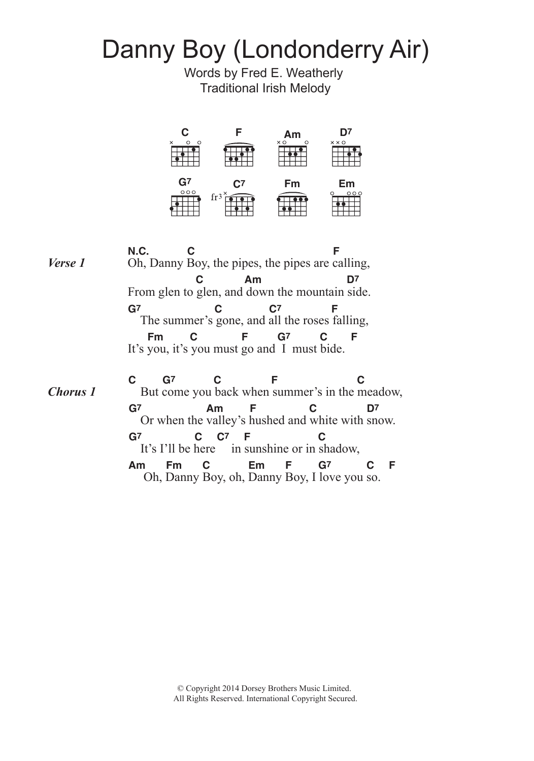 Irish Folksong Danny Boy (Londonderry Air) sheet music notes and chords. Download Printable PDF.