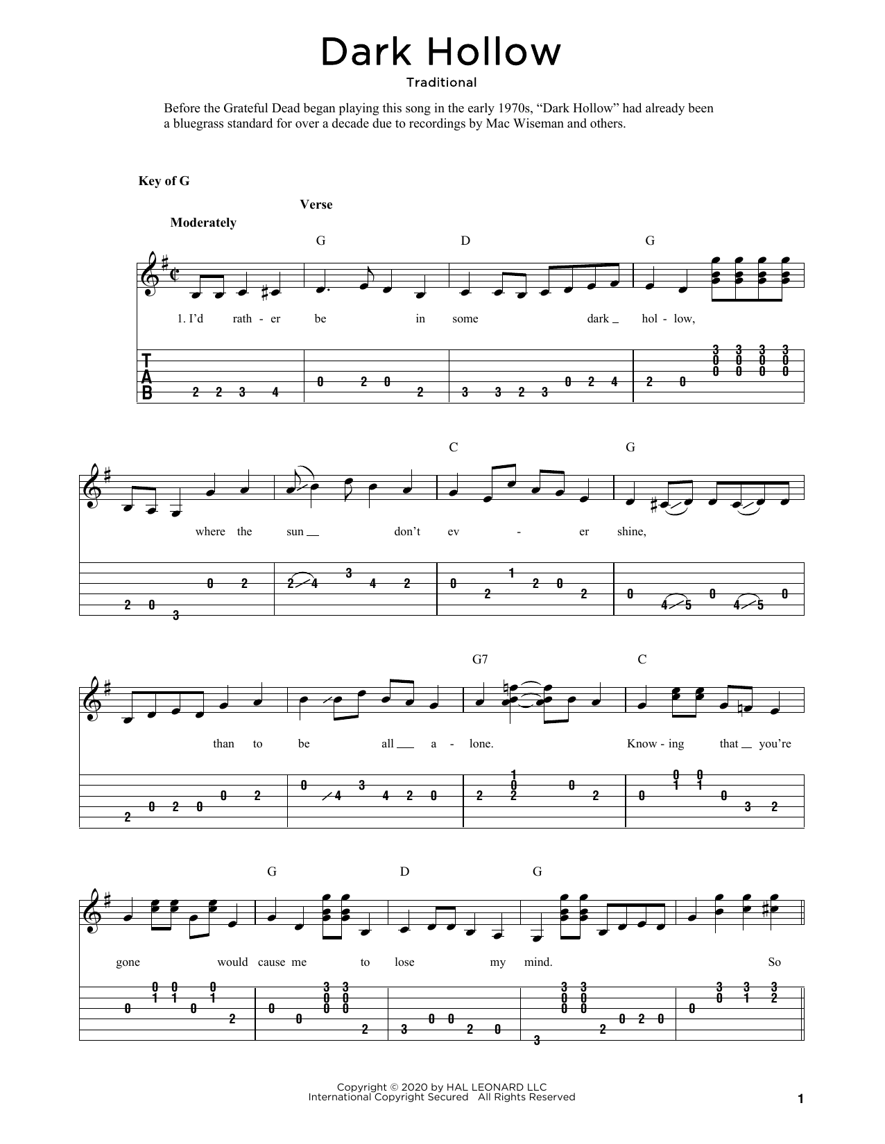 Learn to play Traditional Dark Hollow (arr. Fred Sokolow) sheet music for Solo Guitar in minutes. Price: 7.8900$ Traditional Dark Hollow (arr. Fred Sokolow) sheet music notes and chords arranged for Solo Guitar