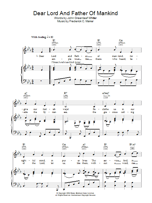 Traditional Dear Lord And Father Of Mankind sheet music notes and chords. Download Printable PDF.