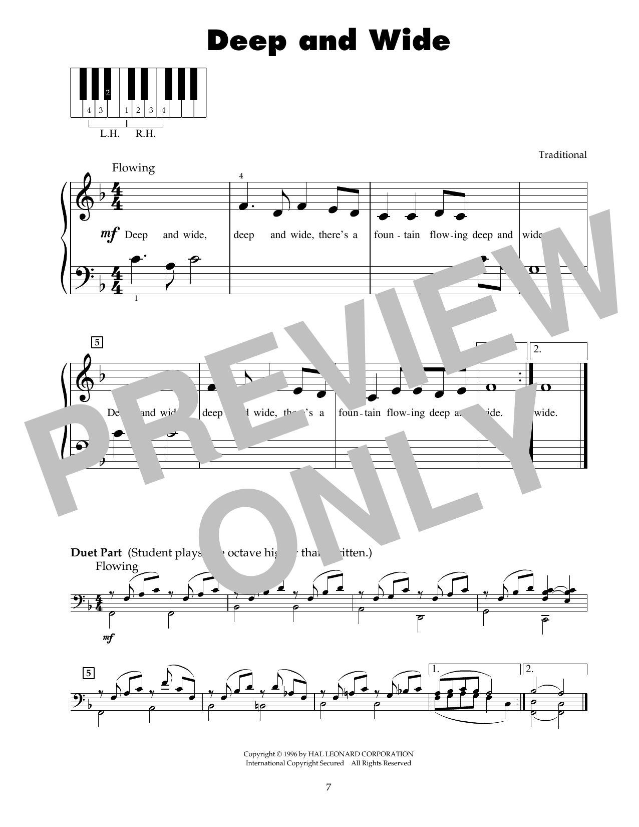 Traditional Deep And Wide sheet music notes and chords. Download Printable PDF.