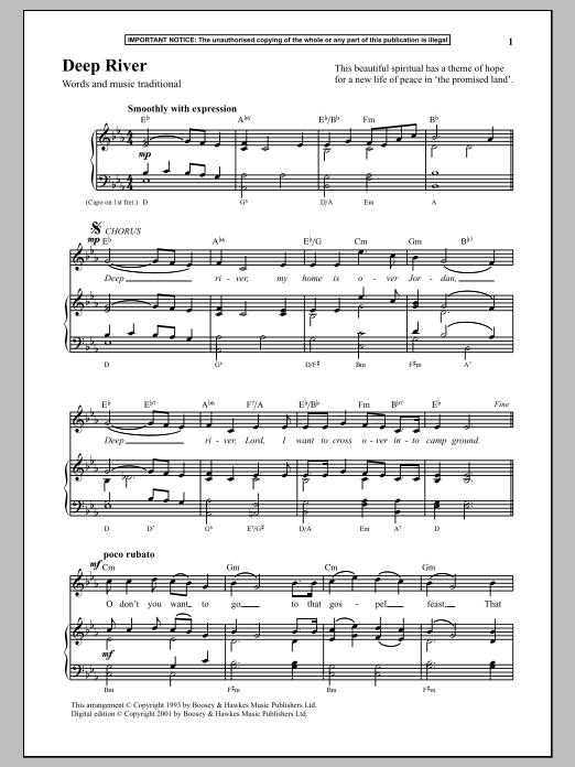 Learn to play Traditional Deep River sheet music for Piano & Vocal in minutes. Price: 6.9900$ Traditional Deep River sheet music notes and chords arranged for Piano & Vocal