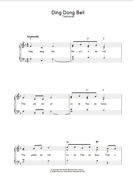Learn to play Traditional Ding Dong Bell sheet music for Piano, Vocal & Guitar Chords in minutes. Price: 7.8900$ Traditional Ding Dong Bell sheet music notes and chords arranged for Piano, Vocal & Guitar Chords