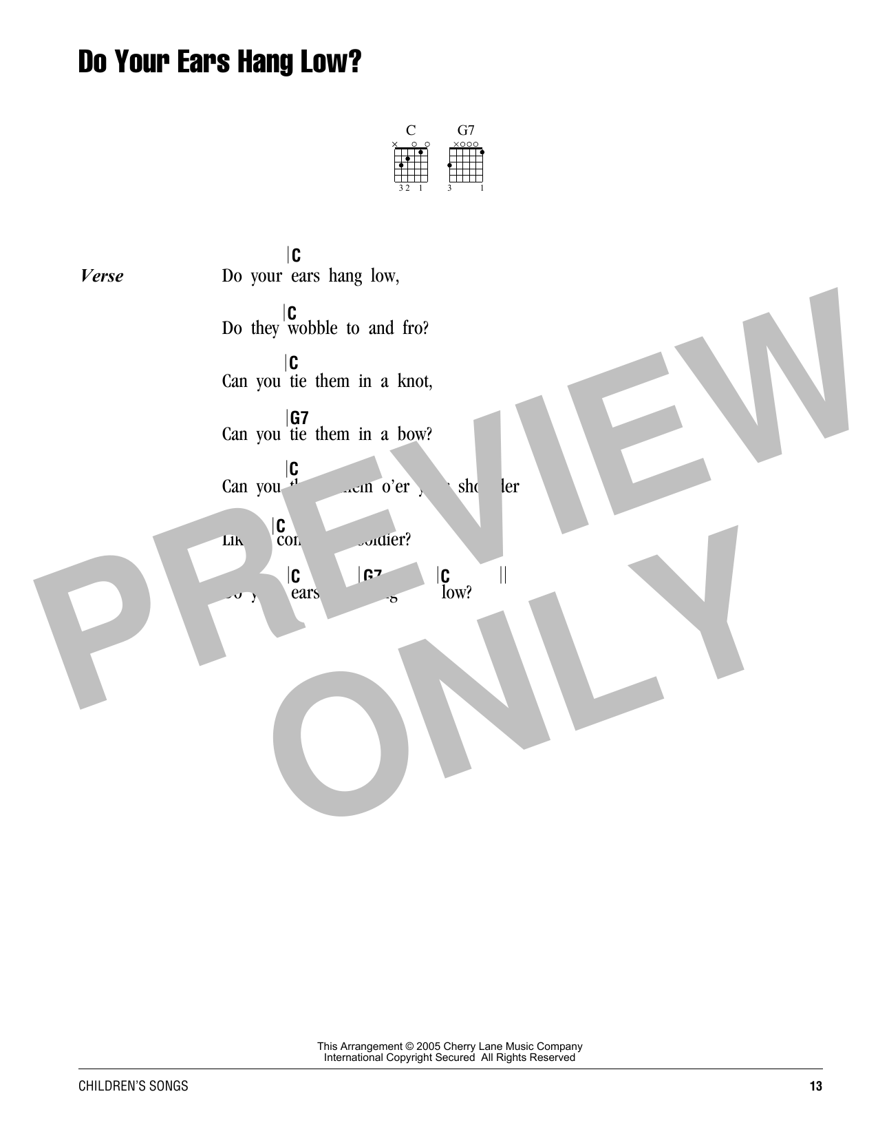 Traditional Do Your Ears Hang Low? sheet music notes and chords. Download Printable PDF.