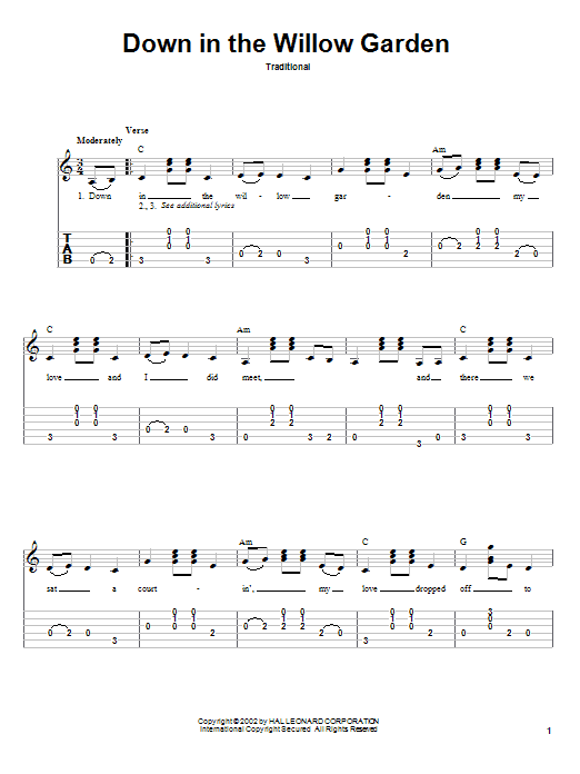 Traditional Down In The Willow Garden sheet music notes and chords. Download Printable PDF.