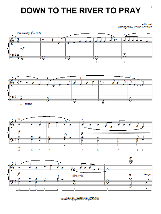 Phillip Keveren Down To The River To Pray sheet music notes and chords arranged for Piano Solo