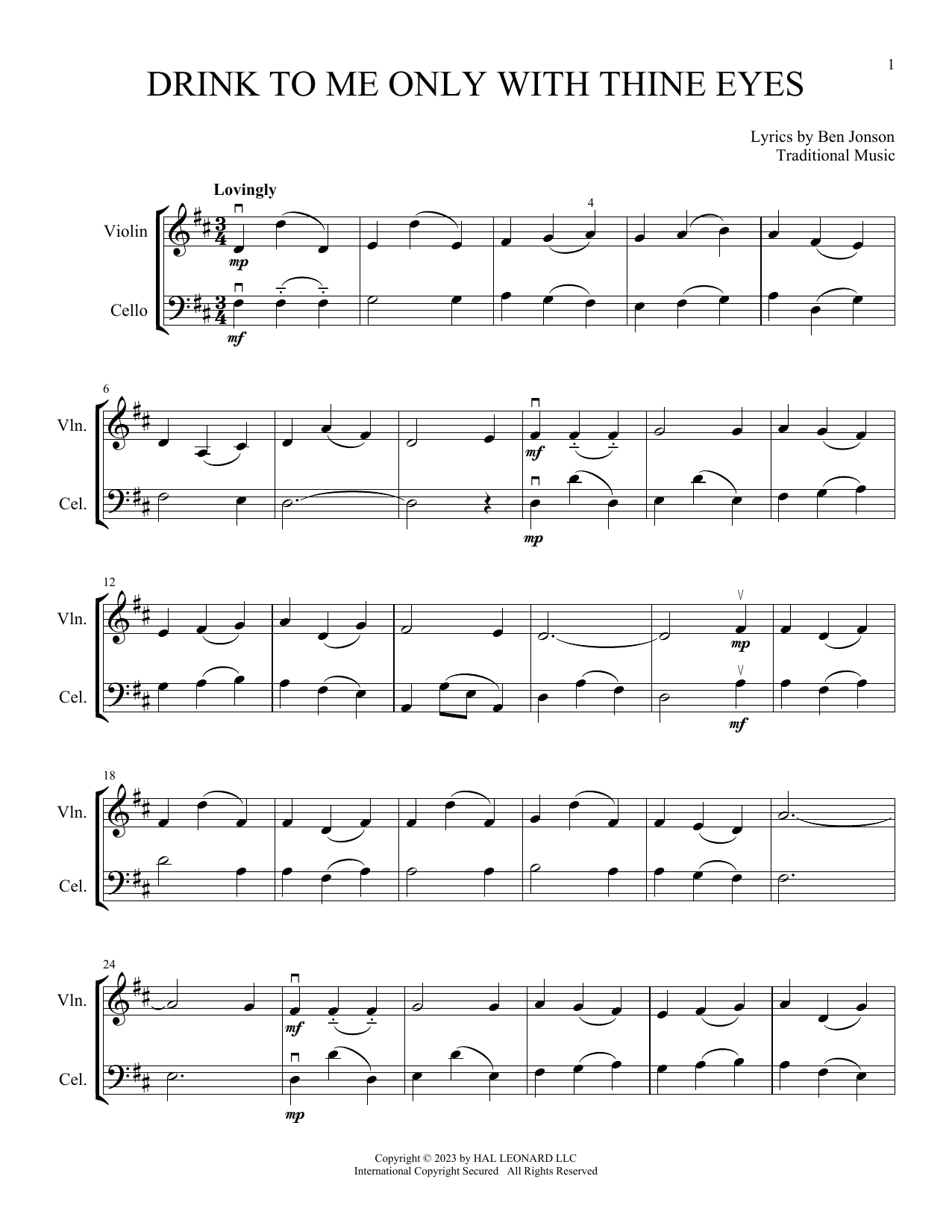 Traditional Drink To Me Only With Thine Eyes (arr. Michelle Hynson) sheet music notes and chords arranged for Instrumental Duet