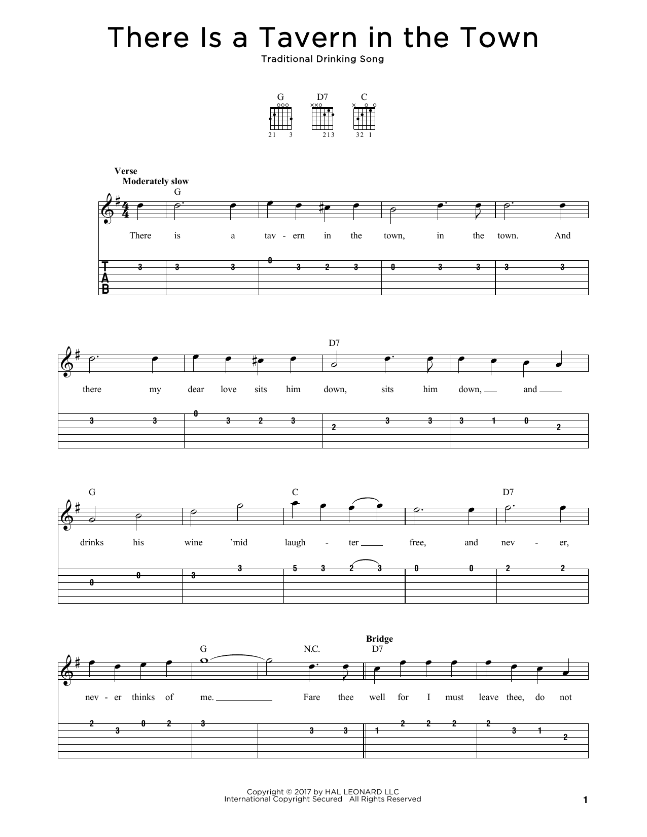 Traditional Drinking Song There Is A Tavern In The Town sheet music notes and chords. Download Printable PDF.