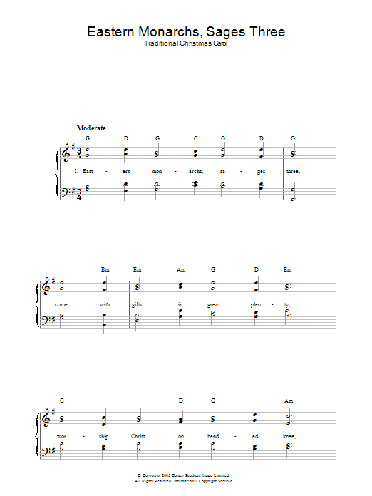 Christmas Carol Eastern Monarchs, Sages Three sheet music notes and chords arranged for Piano, Vocal & Guitar Chords