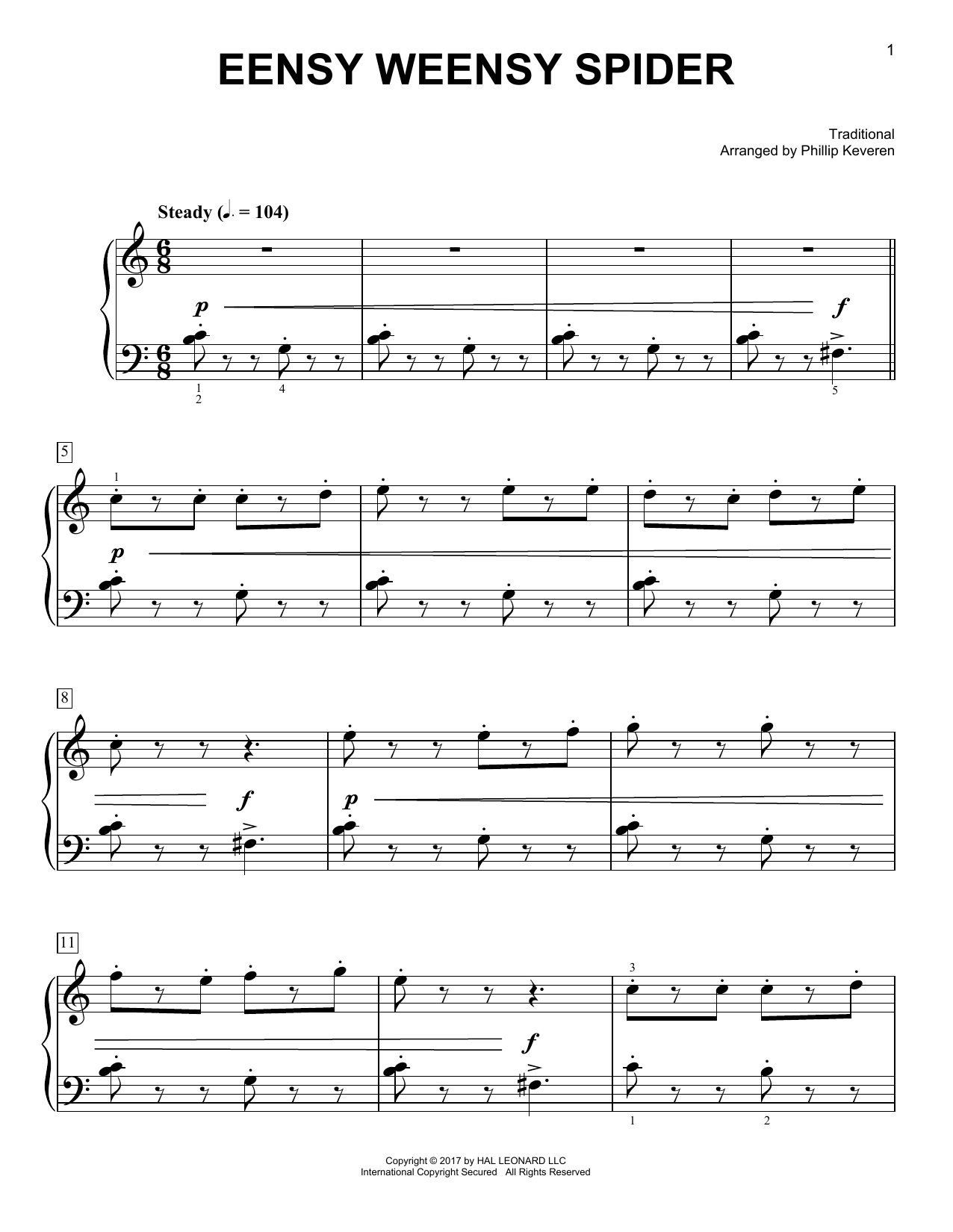 Traditional Eensy Weensy Spider [Classical version] (arr. Phillip Keveren) sheet music notes and chords. Download Printable PDF.