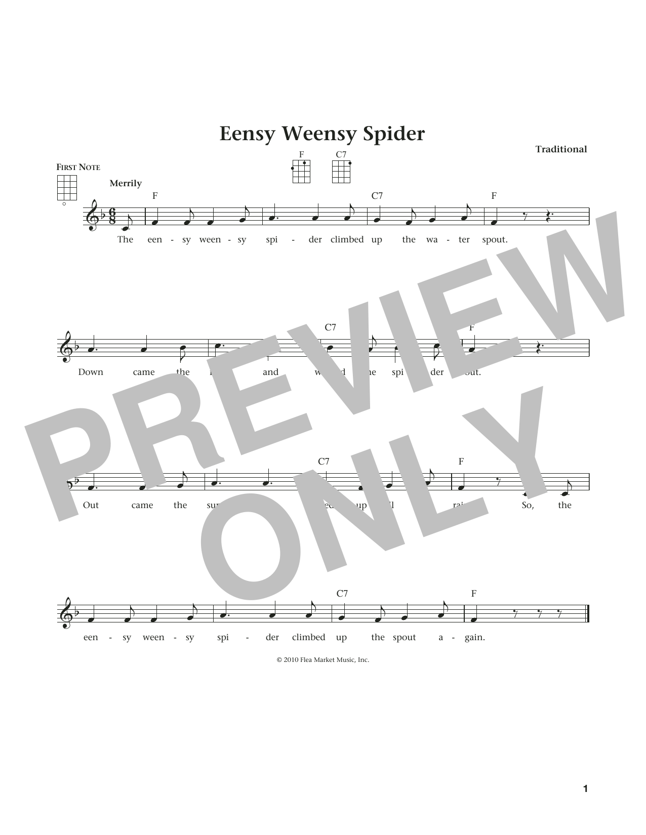 Learn to play Traditional Eensy Weensy Spider (from The Daily Ukulele) (arr. Liz and Jim Beloff) sheet music for Ukulele in minutes. Price: 5.9900$ Traditional Eensy Weensy Spider (from The Daily Ukulele) (arr. Liz and Jim Beloff) sheet music notes and chords arranged for Ukulele