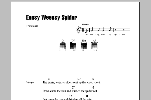 Traditional Eensy Weensy Spider sheet music notes and chords. Download Printable PDF.