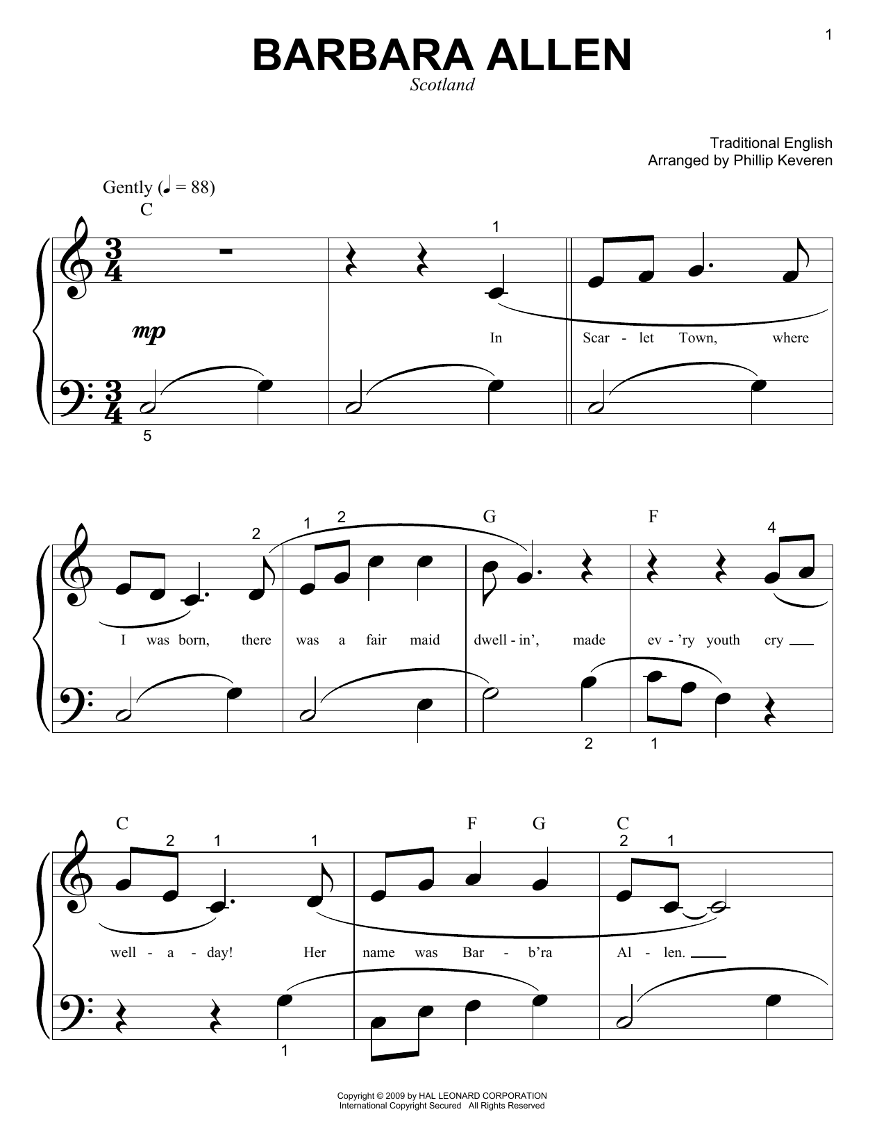 Traditional English Ballad Barbara Allen sheet music notes and chords. Download Printable PDF.