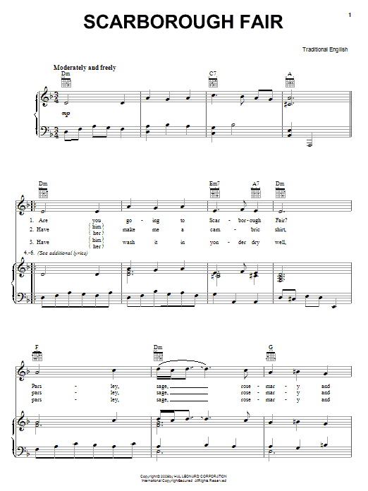 Traditional English Ballad Scarborough Fair sheet music notes and chords. Download Printable PDF.