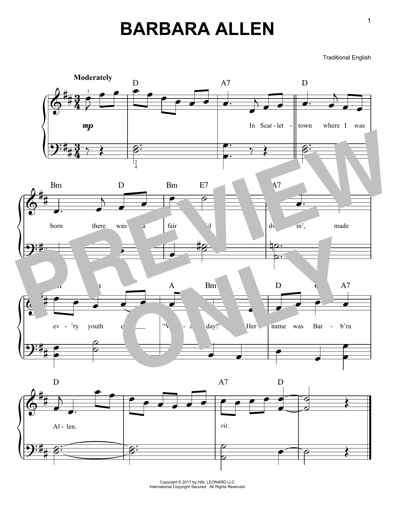 Traditional English Barbara Allen sheet music notes and chords. Download Printable PDF.