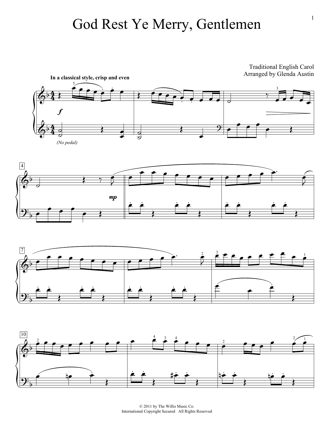 Traditional English Carol God Rest Ye Merry, Gentlemen (arr. Glenda Austin) sheet music notes and chords. Download Printable PDF.