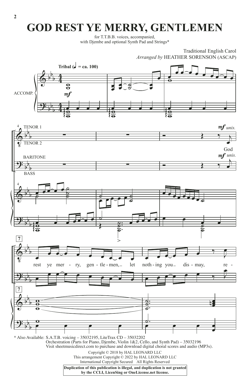 Traditional English Carol God Rest Ye Merry, Gentlemen (arr. Heather Sorenson) sheet music notes and chords. Download Printable PDF.