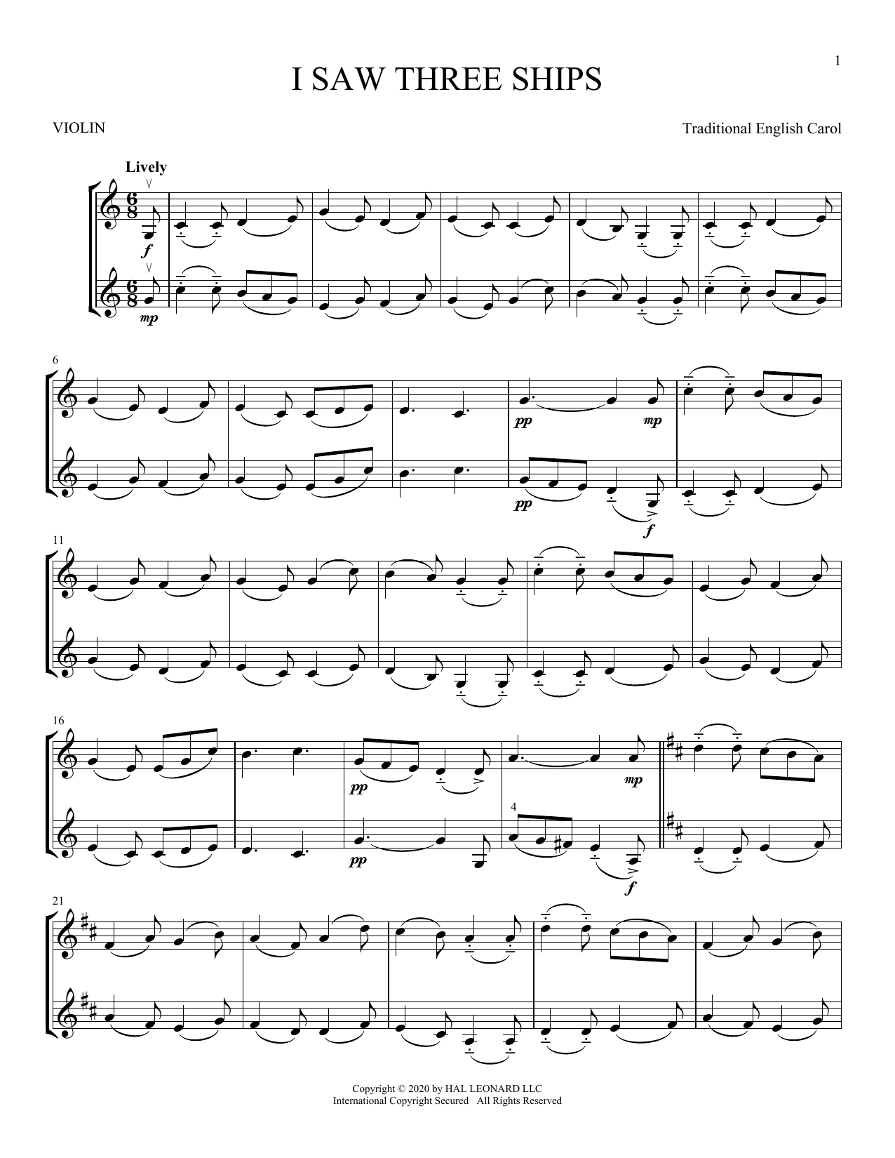 Traditional English Carol I Saw Three Ships sheet music notes and chords. Download Printable PDF.