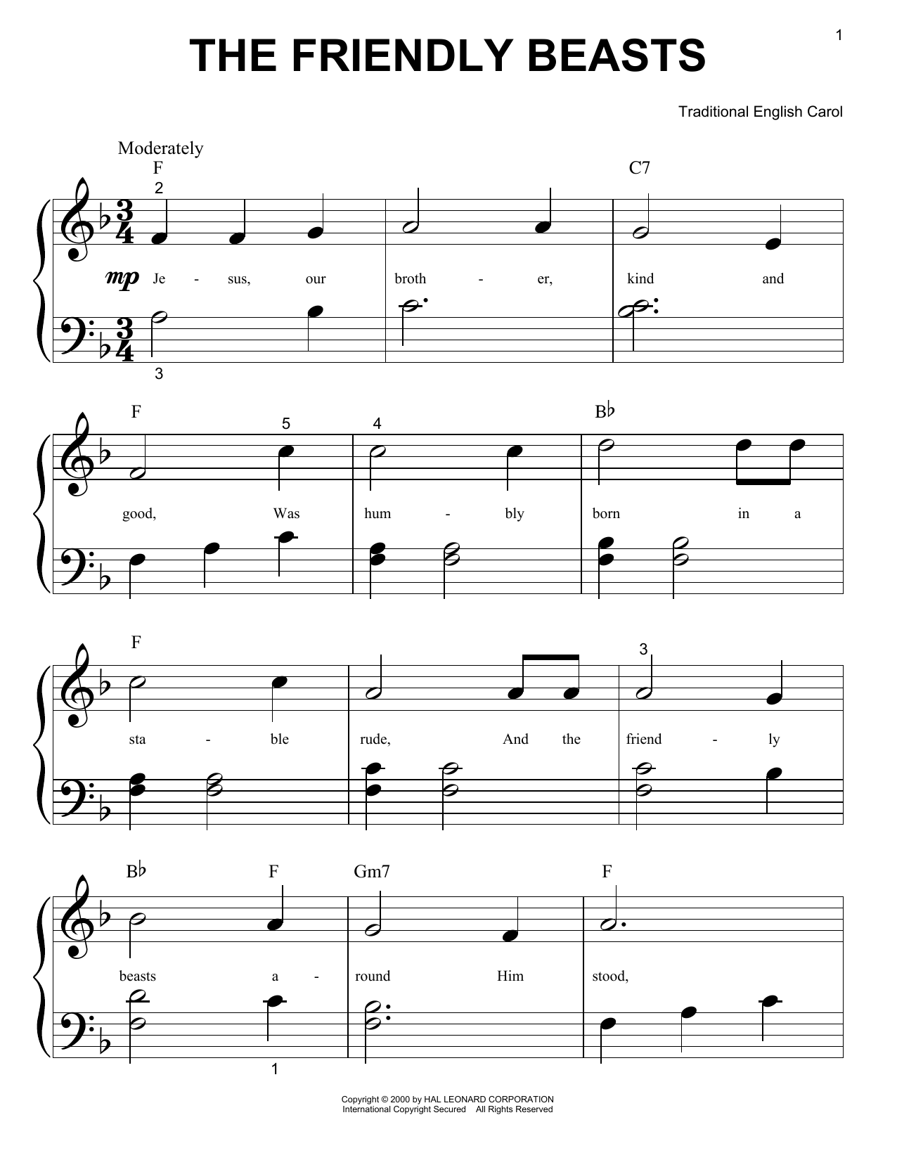 Traditional English Carol The Friendly Beasts sheet music notes and chords. Download Printable PDF.