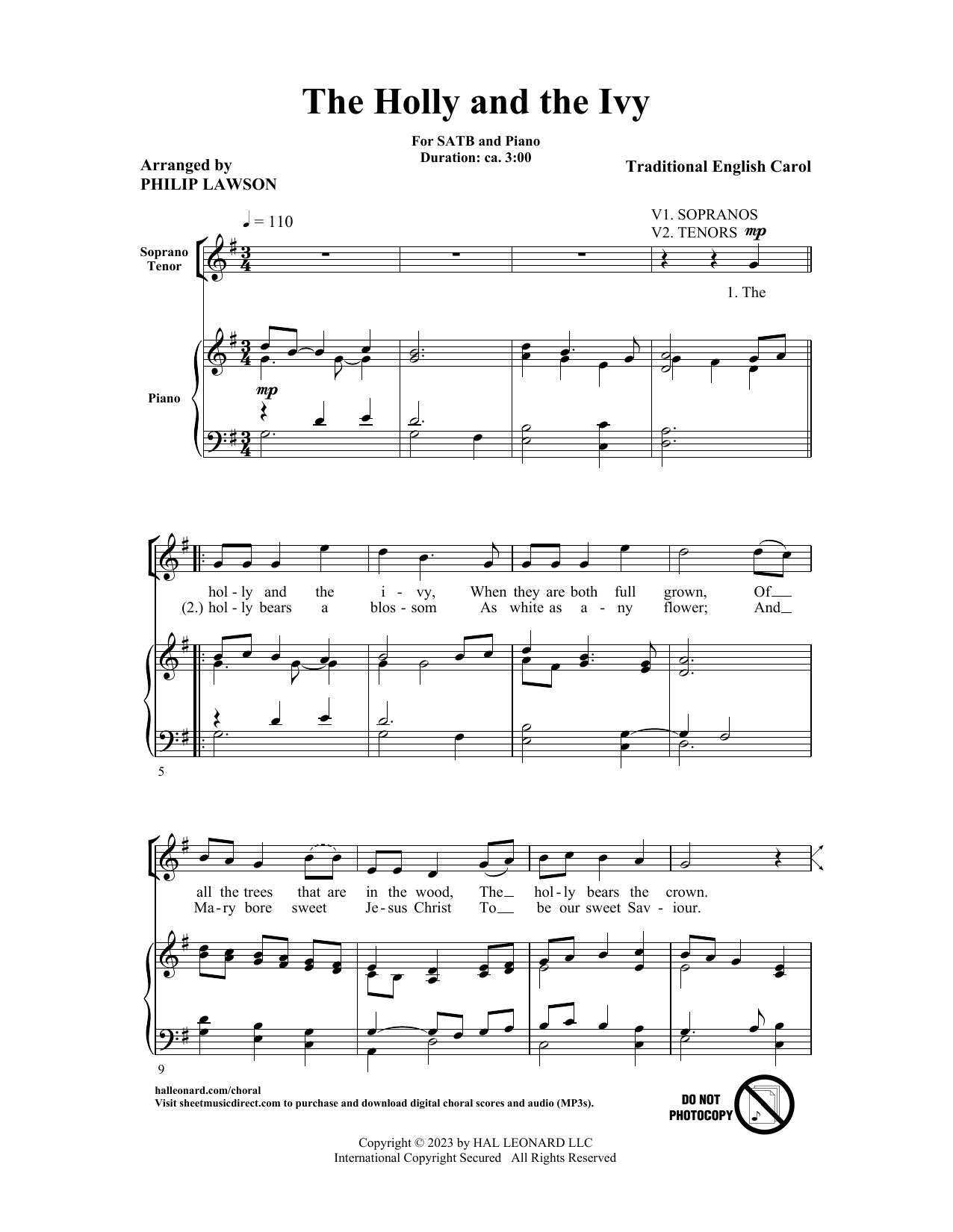 Traditional English Carol The Holly And The Ivy (arr. Philip Lawson) sheet music notes and chords. Download Printable PDF.