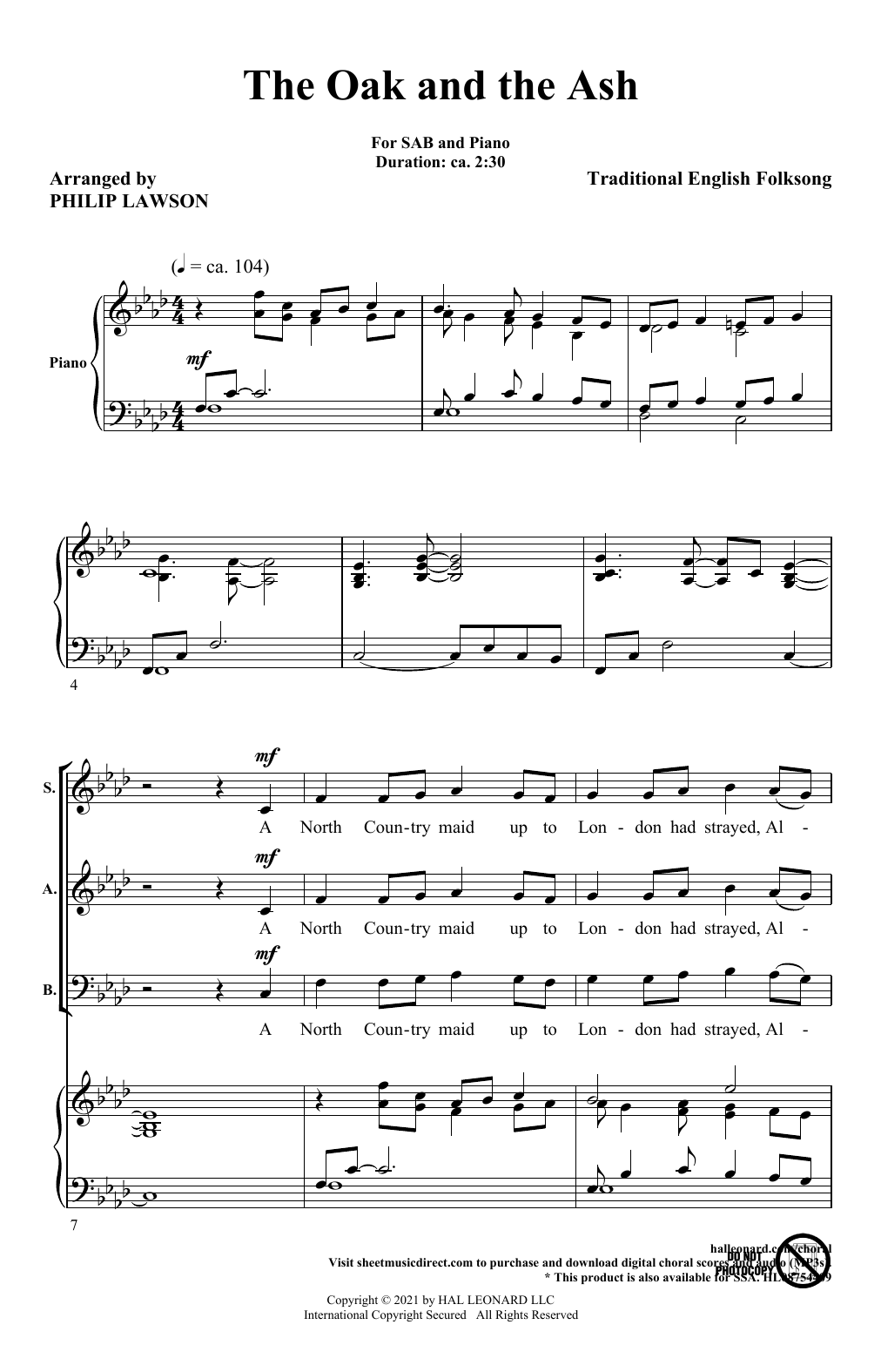 Traditional English Folksong The Oak And The Ash (arr. Philip Lawson) sheet music notes and chords. Download Printable PDF.