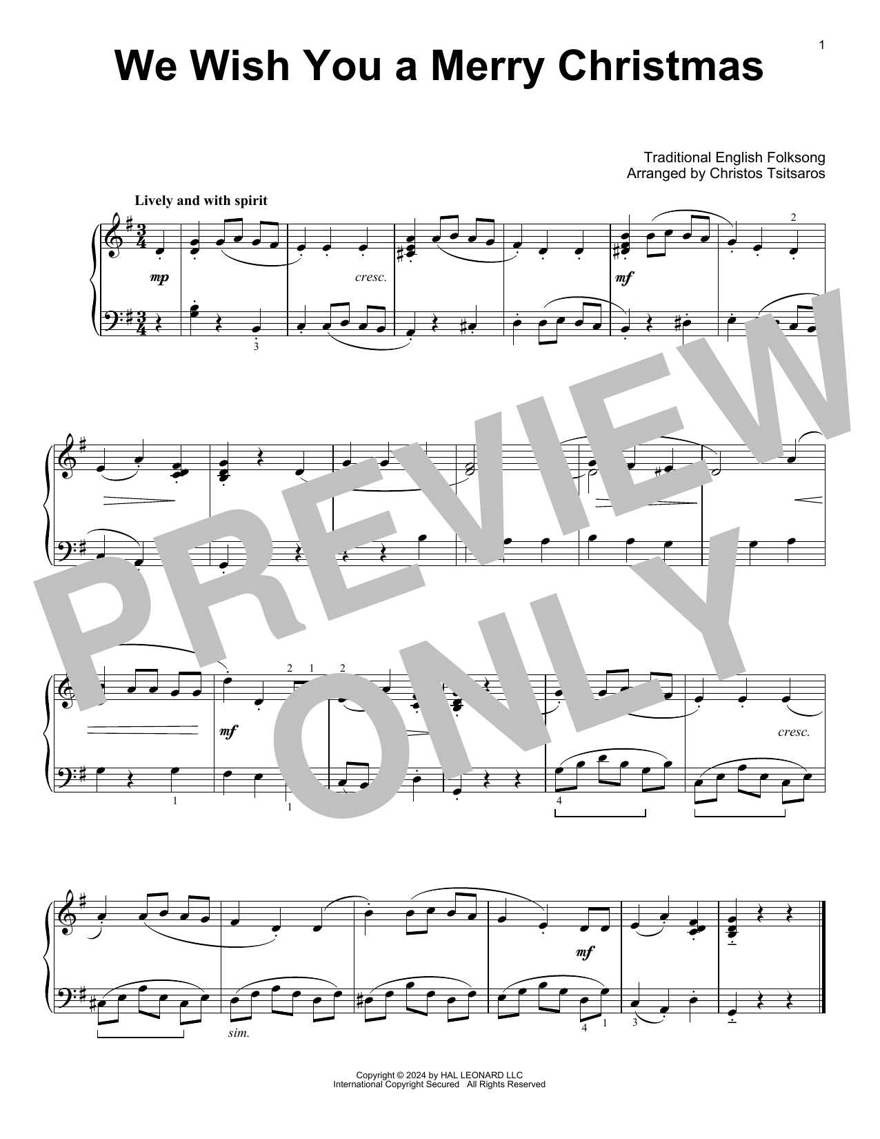 Traditional English Folksong We Wish You A Merry Christmas (arr. Christos Tsitsaros) sheet music notes and chords. Download Printable PDF.