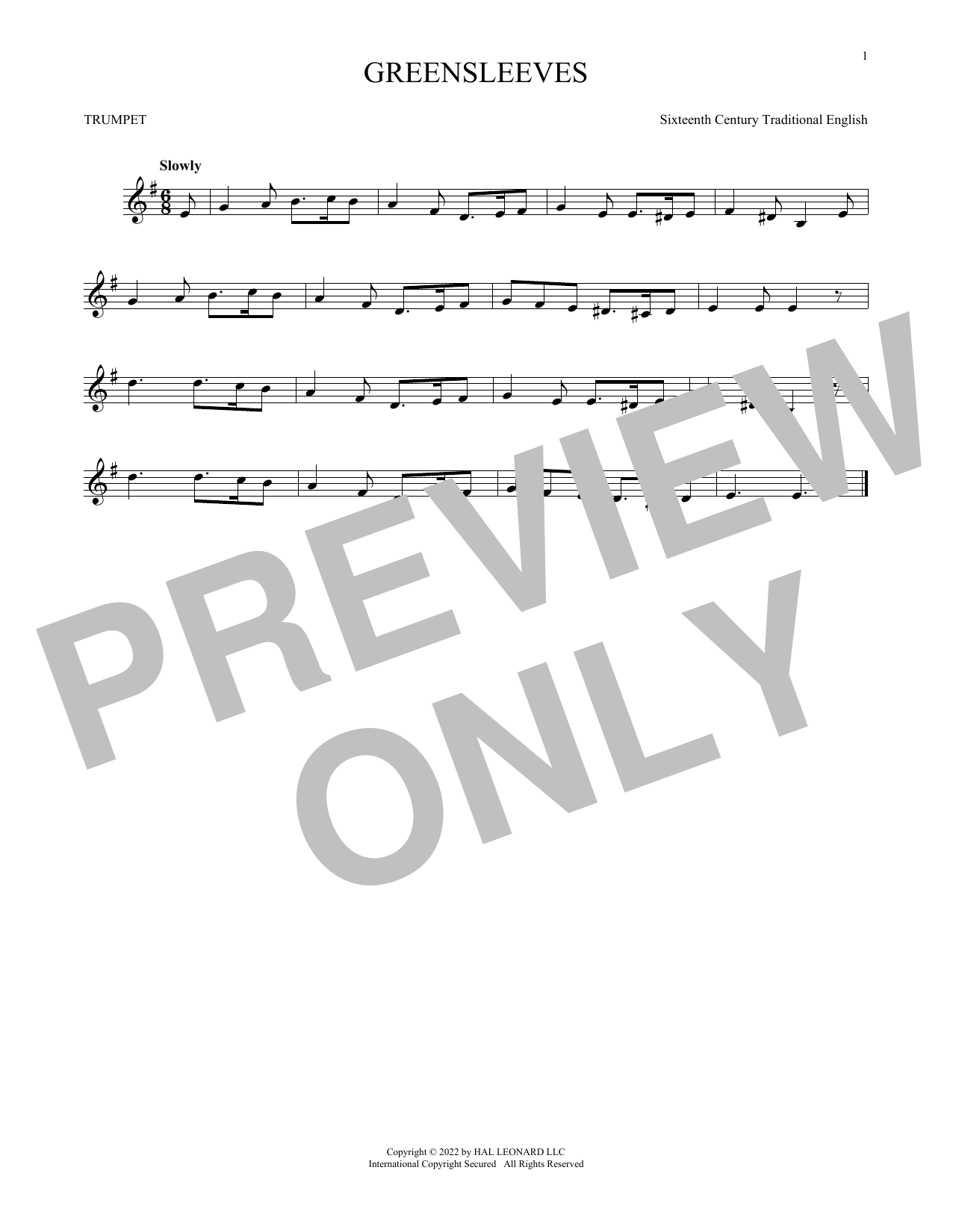 Traditional English Greensleeves sheet music notes and chords arranged for Tenor Sax Solo