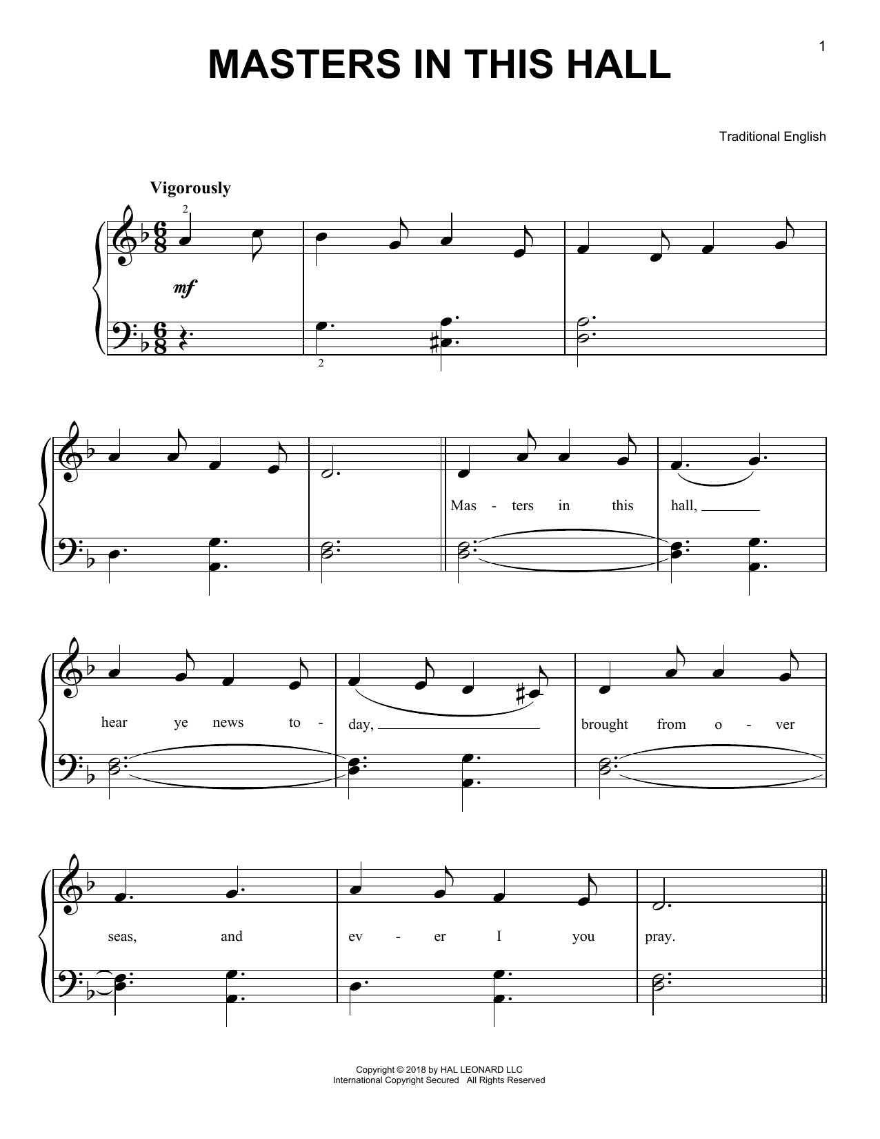 Traditional English Masters In This Hall sheet music notes and chords. Download Printable PDF.