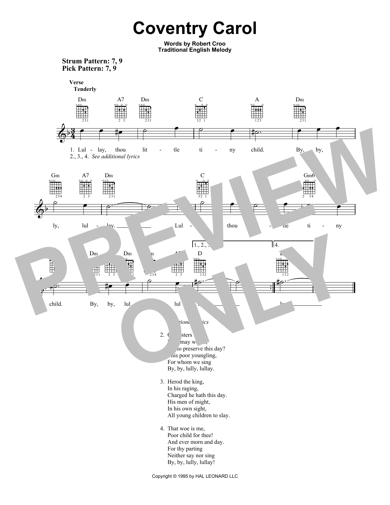 Traditional English Melody Coventry Carol sheet music notes and chords. Download Printable PDF.