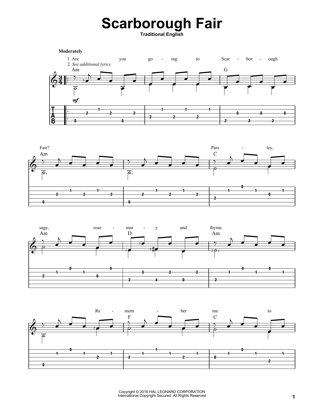 Traditional Scarborough Fair sheet music notes and chords. Download Printable PDF.