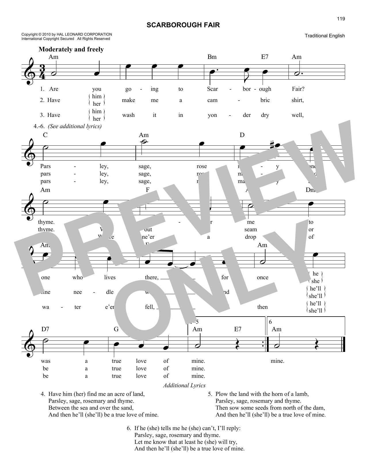 Traditional English Scarborough Fair sheet music notes and chords. Download Printable PDF.