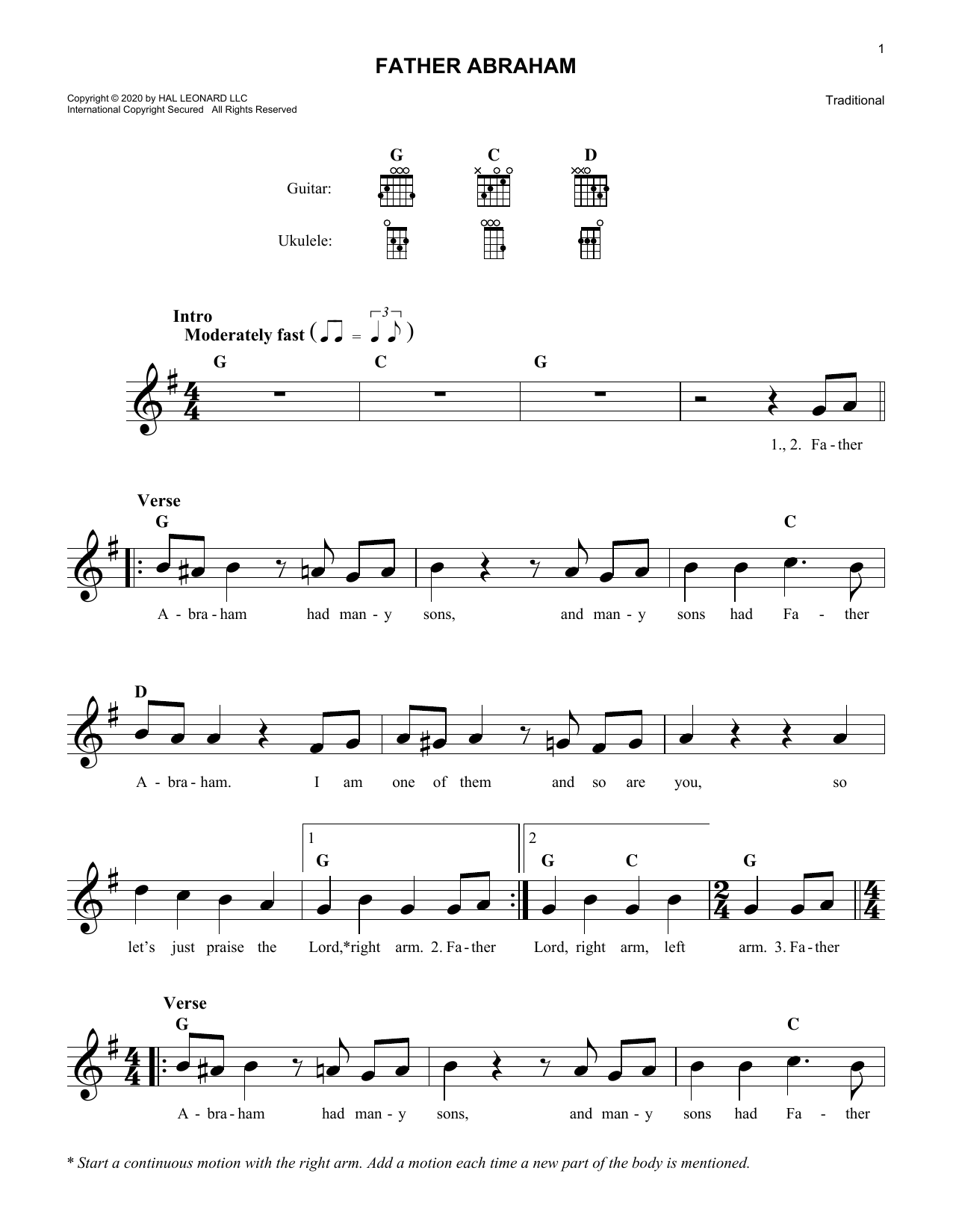 Traditional Father Abraham sheet music notes and chords arranged for Lead Sheet / Fake Book