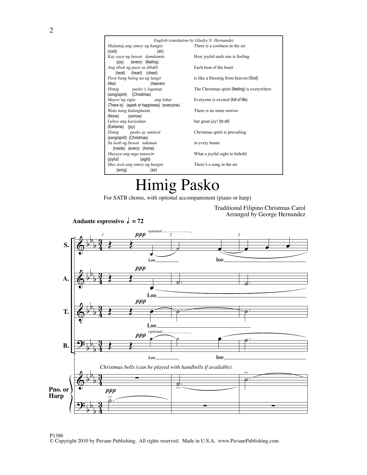 Traditional Filipino Christmas Carol Himig Pasko (arr. George Hernandez) sheet music notes and chords. Download Printable PDF.