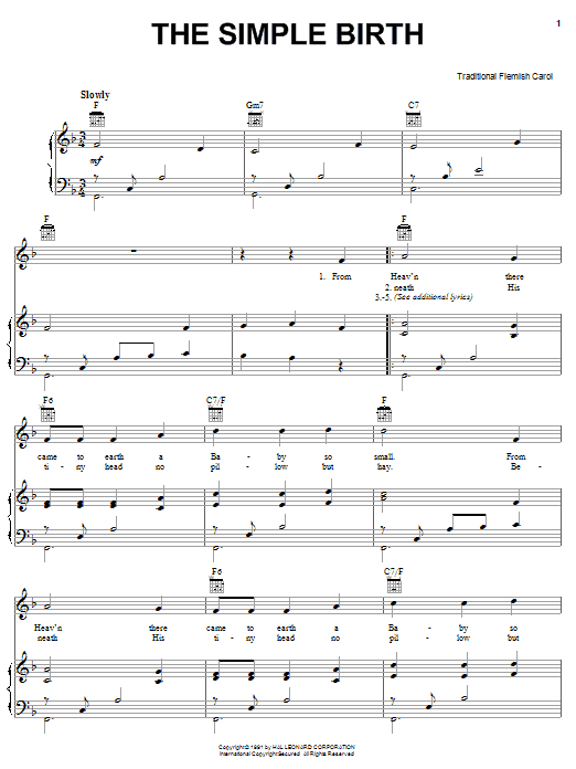 Learn to play Traditional Carol The Simple Birth sheet music for Piano, Vocal & Guitar Chords (Right-Hand Melody) in minutes. Price: 7.8900$ Traditional Carol The Simple Birth sheet music notes and chords arranged for Piano, Vocal & Guitar Chords (Right-Hand Melody)