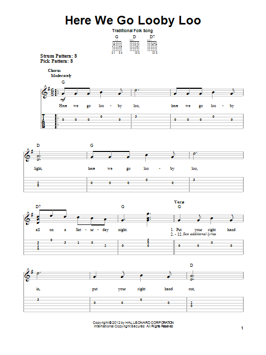 Traditional Folk Song Here We Go Looby Loo sheet music notes and chords. Download Printable PDF.