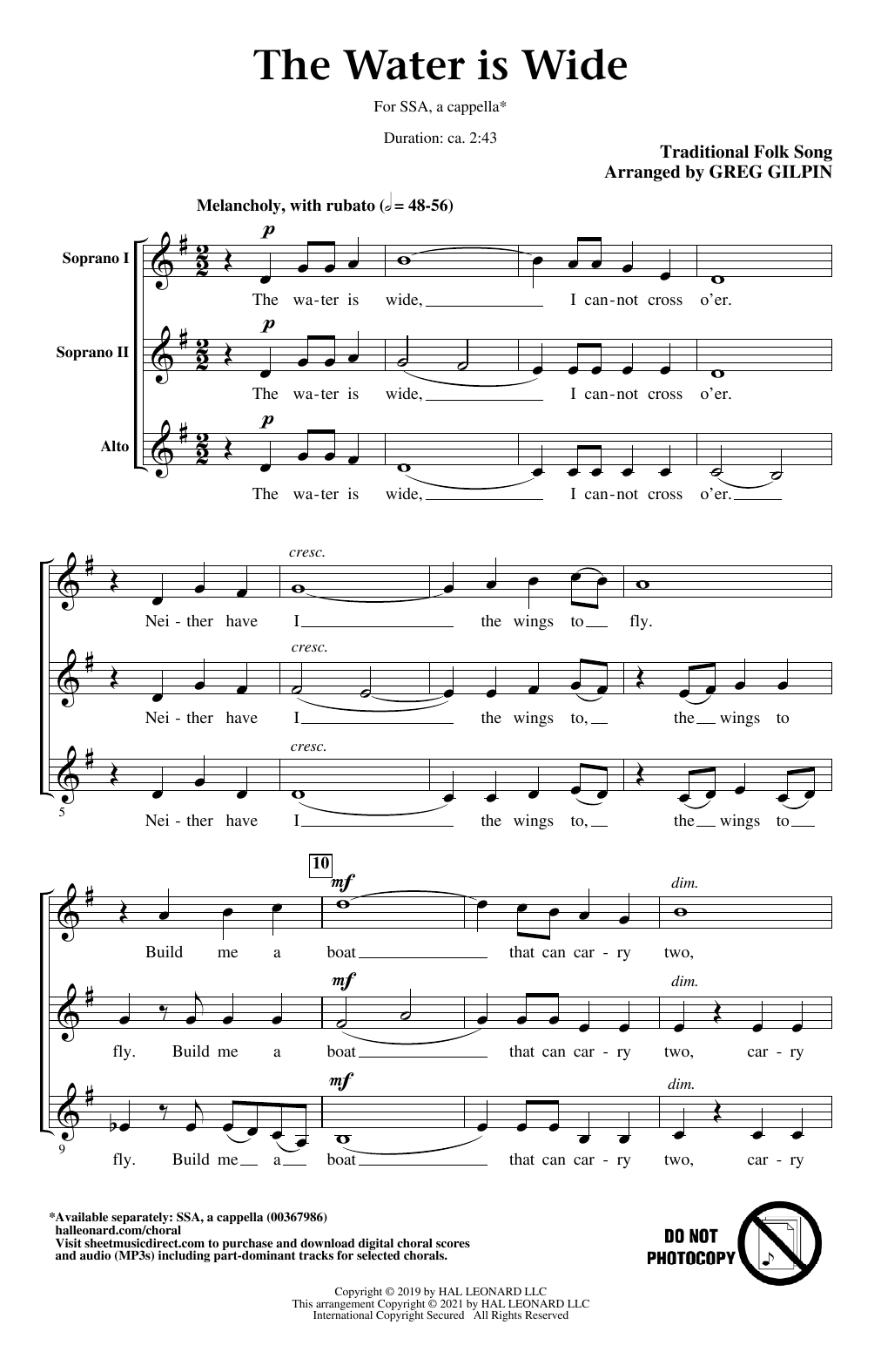 Learn to play Traditional Folk Song The Water Is Wide (arr. Greg Gilpin) sheet music for SSA Choir in minutes. Price: 3.9900$ Traditional Folk Song The Water Is Wide (arr. Greg Gilpin) sheet music notes and chords arranged for SSA Choir