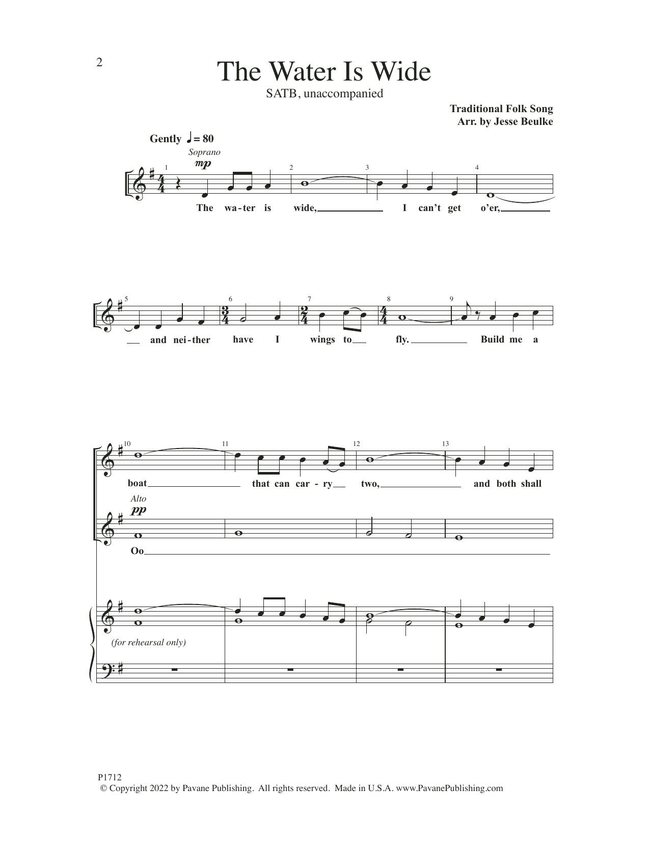 Traditional Folk Song The Water Is Wide (arr. Jesse Beulke) sheet music notes and chords. Download Printable PDF.