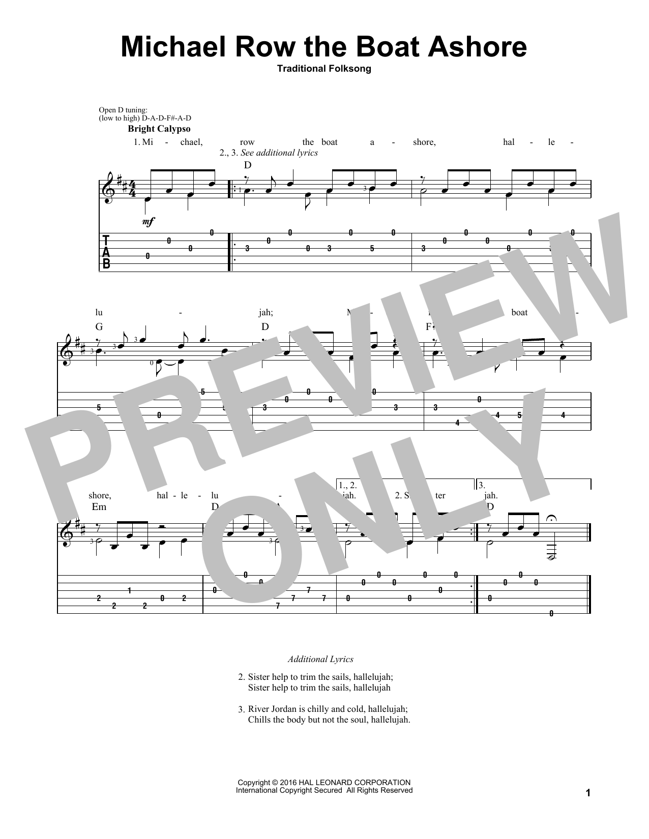 Traditional Folksong Michael Row The Boat Ashore sheet music notes and chords. Download Printable PDF.