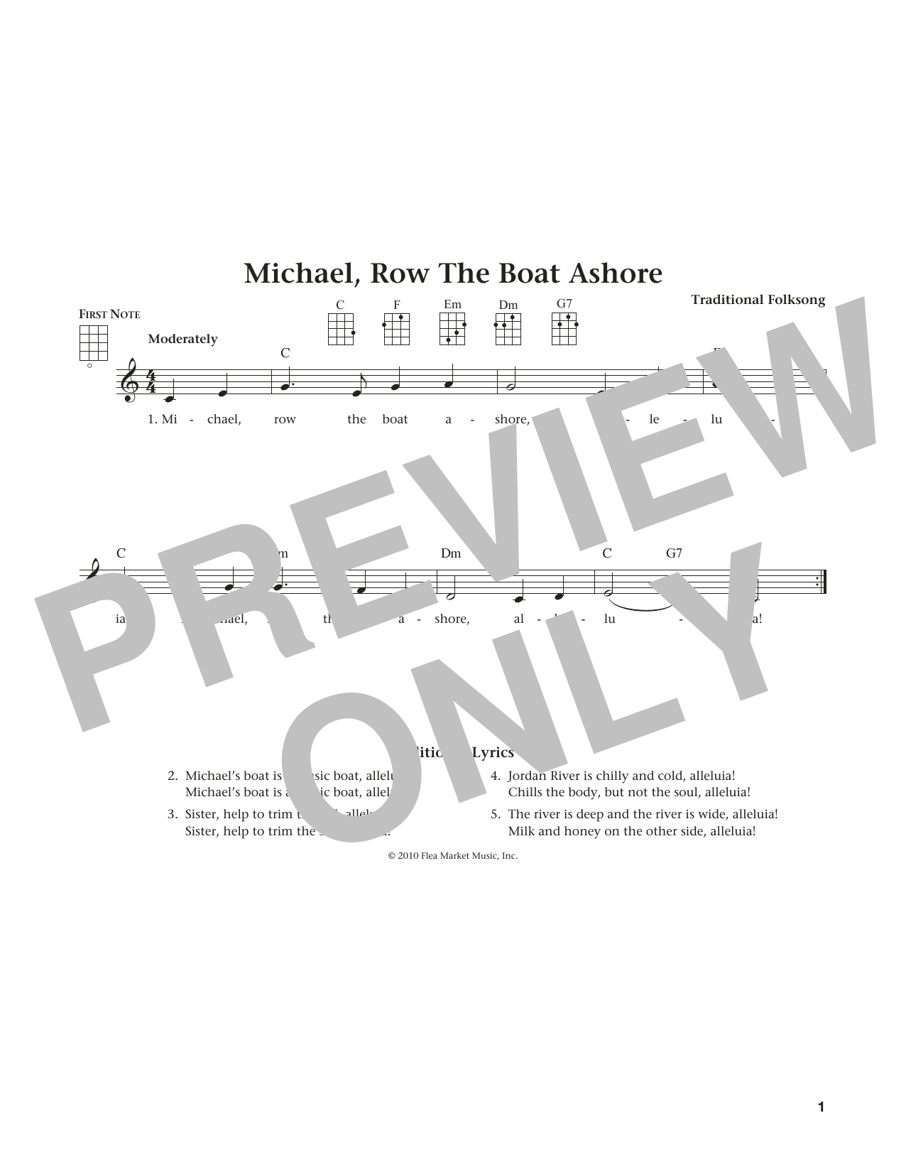 Learn to play Traditional Folksong Michael Row The Boat Ashore (from The Daily Ukulele) (arr. Liz and Jim Beloff) sheet music for Ukulele in minutes. Price: 5.9900$ Traditional Folksong Michael Row The Boat Ashore (from The Daily Ukulele) (arr. Liz and Jim Beloff) sheet music notes and chords arranged for Ukulele