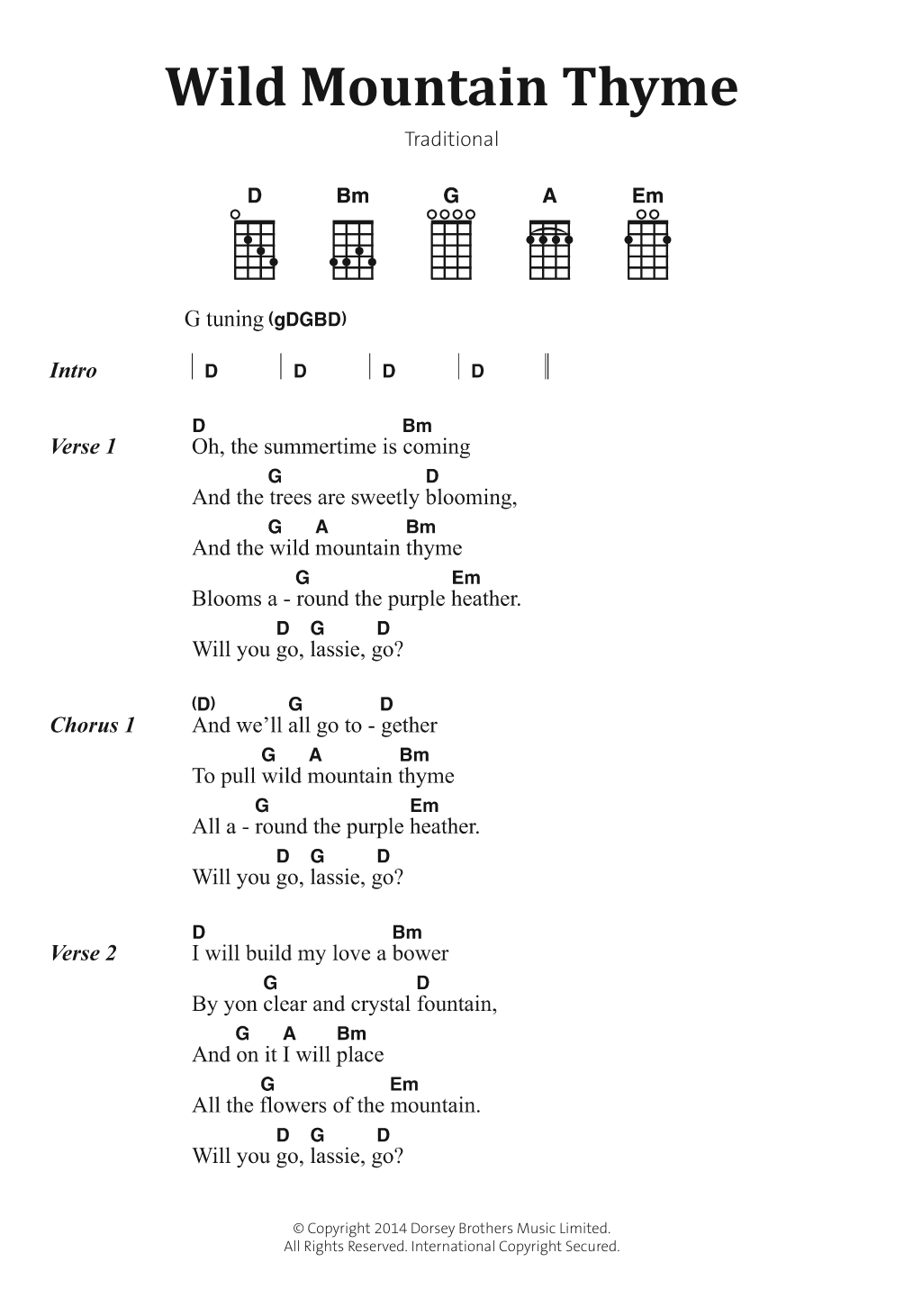 Scottish Folksong Wild Mountain Thyme sheet music notes and chords. Download Printable PDF.